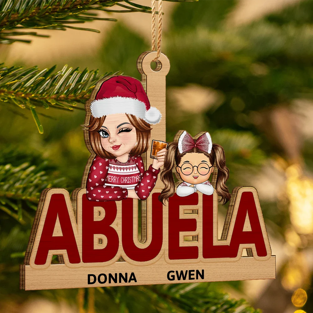 Décoration de Noël personnalisée en bois découpé pour grand-mère et petits-enfants 