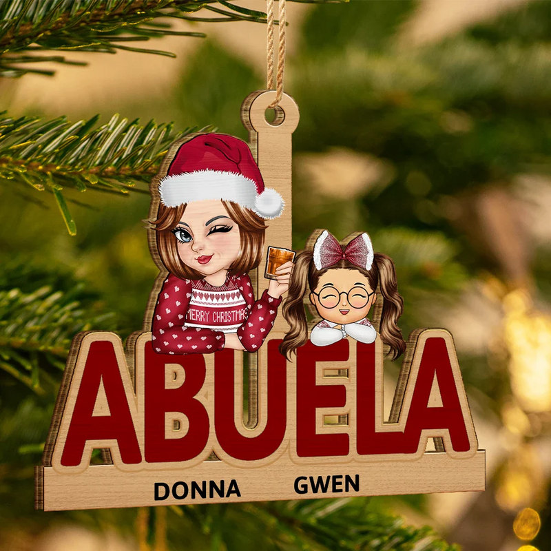 Décoration de Noël personnalisée en bois découpé pour grand-mère et petits-enfants 