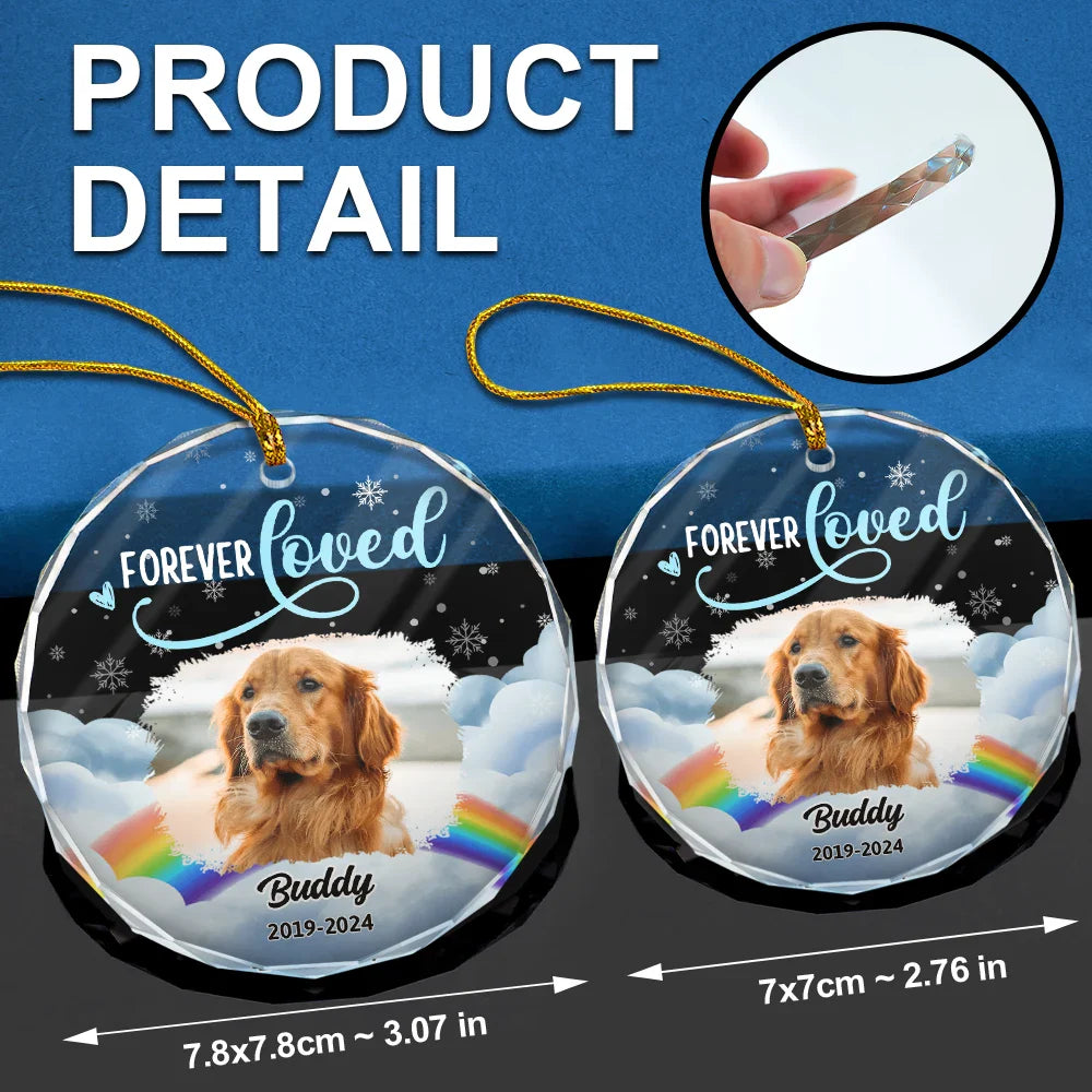 Custom Photo Forever Loved Pet Memorial - Personalized Circle Glass Ornament