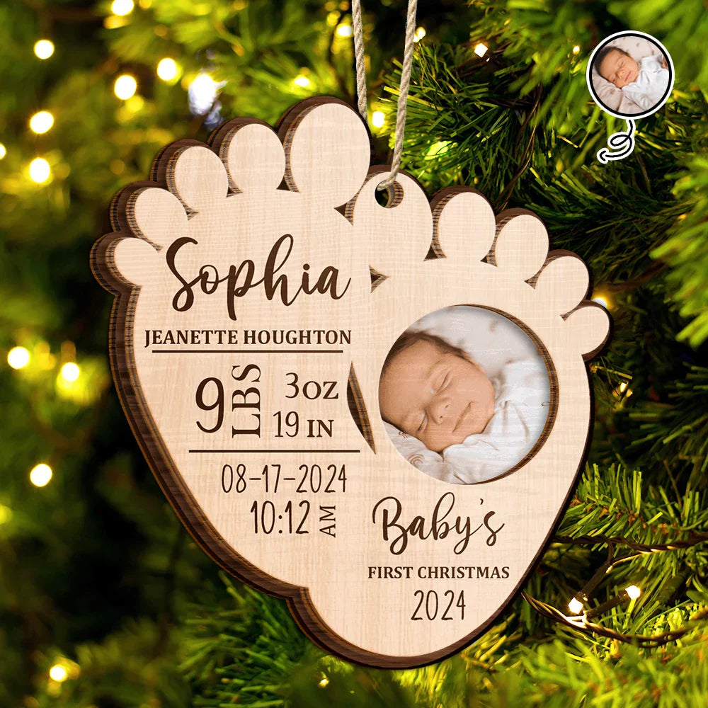 Custom Photo Baby's First Christmas - Personalized 2-Layered Wooden Ornament