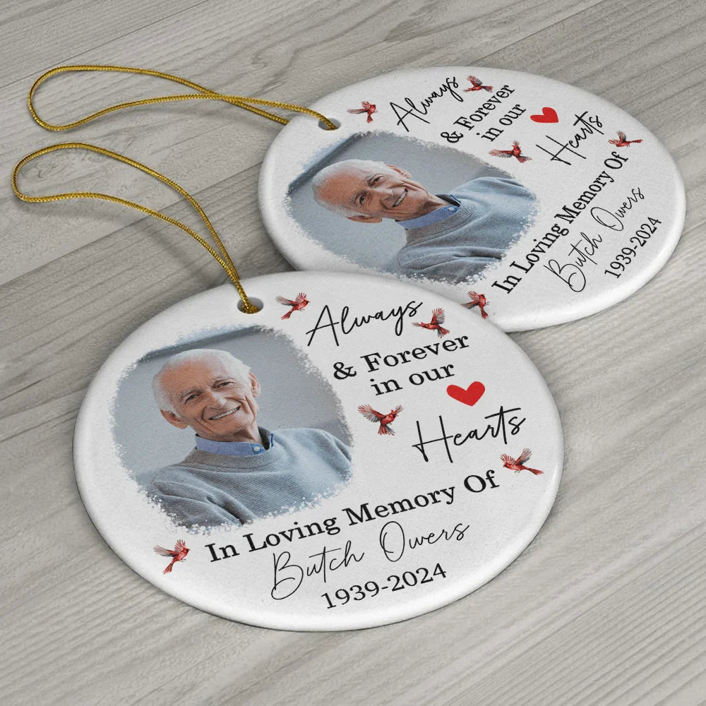 Custom Photo In Loving Memory Christmas Memorial - Personalized Circle Ceramic Ornament
