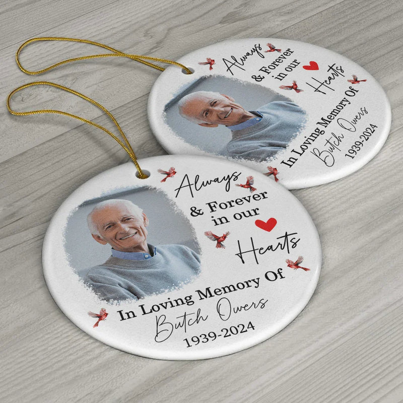 Custom Photo In Loving Memory Christmas Memorial - Personalized Circle Ceramic Ornament