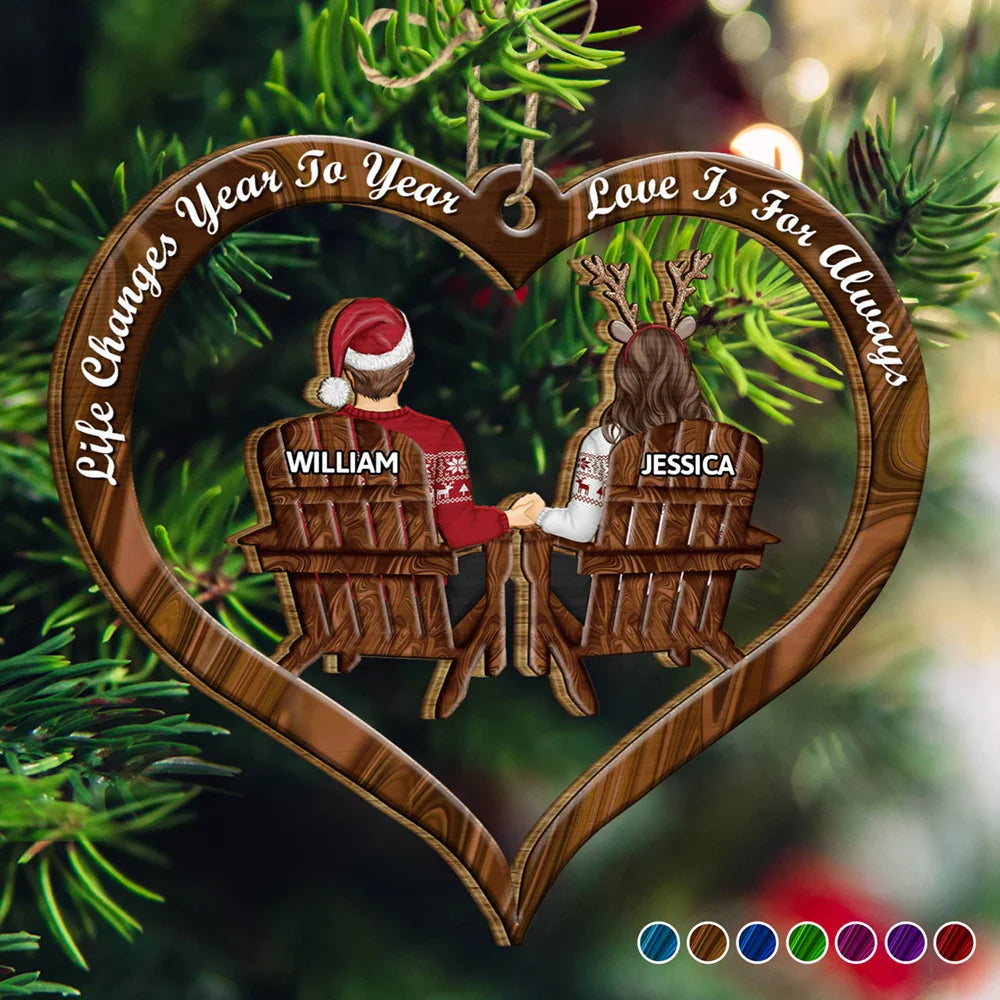 Loves Is For Always Couples Christmas - Personalized Wooden Cutout Ornament