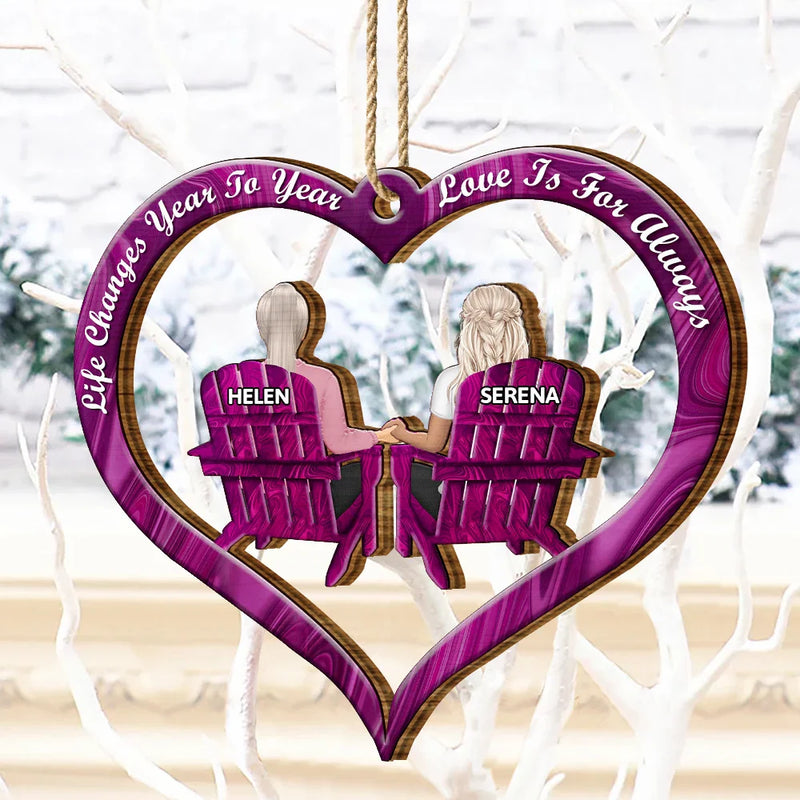 Gift For Couples - Loves Is For Always Couples Christmas - Personalized Wooden Cutout Ornament