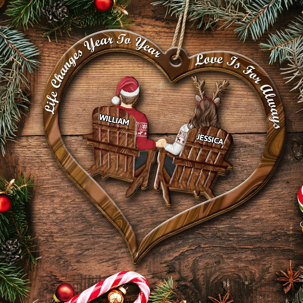 Gift For Couples - Loves Is For Always Couples Christmas - Personalized Wooden Cutout Ornament