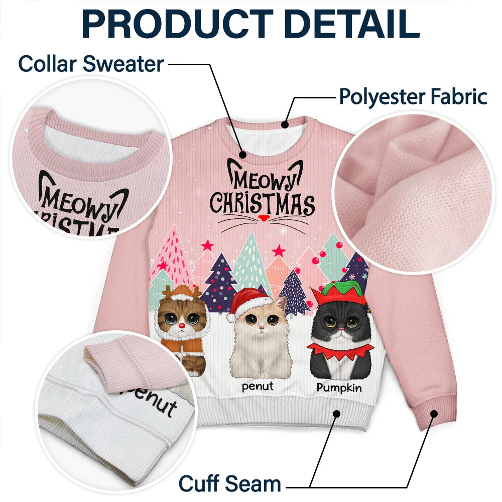 Cat Lovers - Meowy Catmas Cute Cats With Big Eyes - Personalized Unisex Ugly Sweater