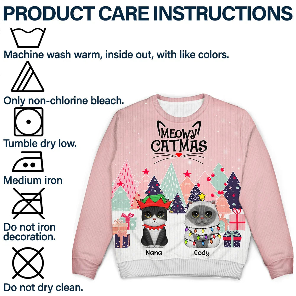 Cat Lovers - Meowy Catmas Cute Cats With Big Eyes - Personalized Unisex Ugly Sweater