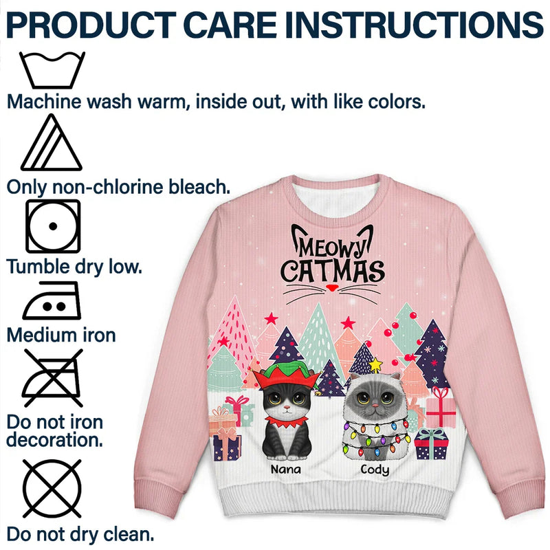 Cat Lovers - Meowy Catmas Cute Cats With Big Eyes - Personalized Unisex Ugly Sweater