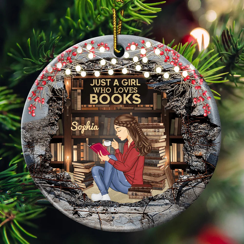 Reading - Just A Girl Who Loves Books Reading - Personalized Circle Ceramic Ornament