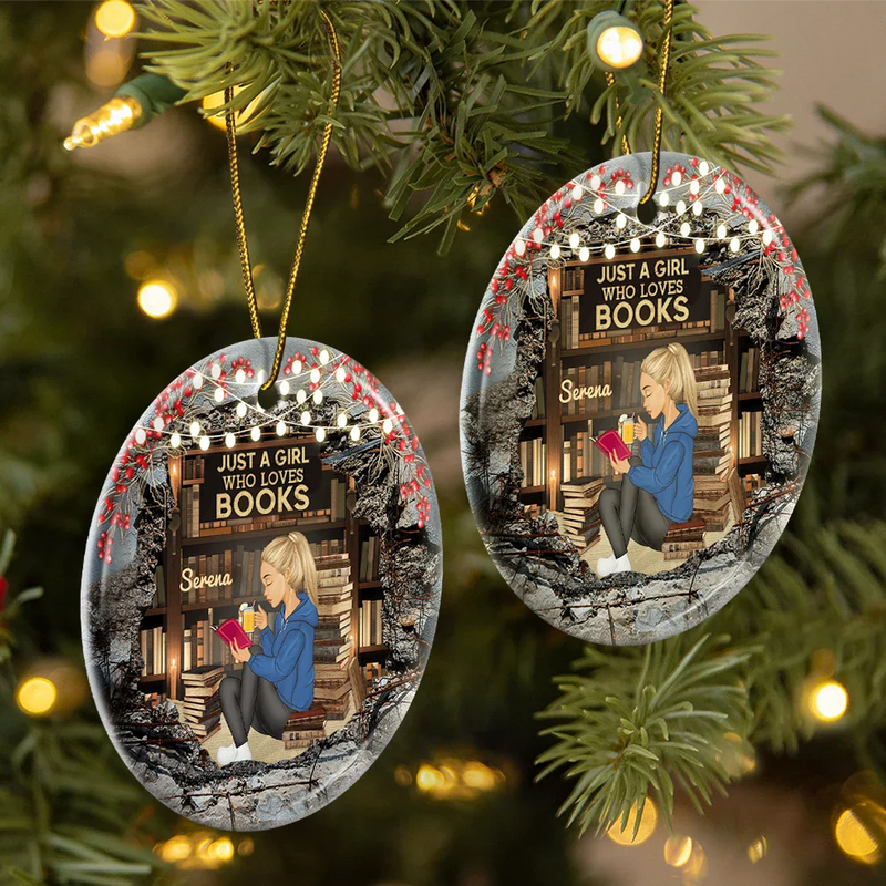 Reading - Just A Girl Who Loves Books Reading - Personalized Circle Ceramic Ornament