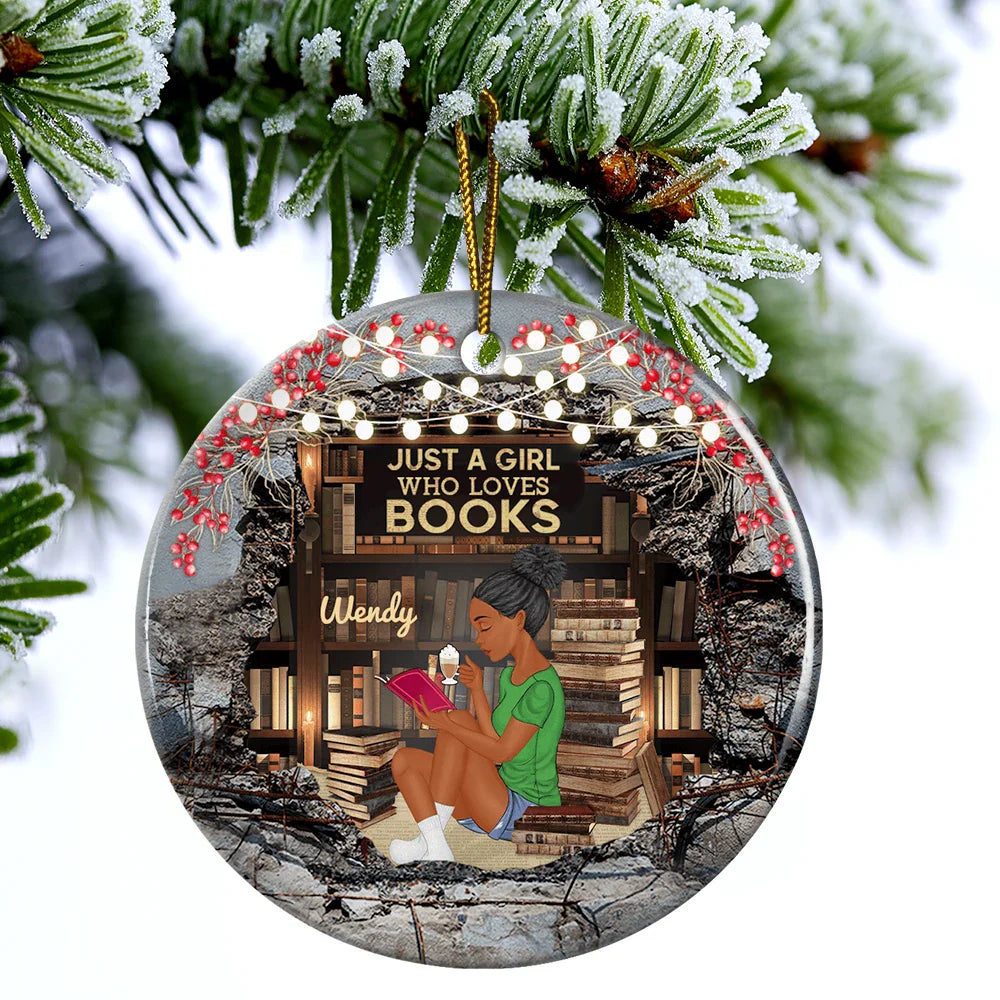 Reading - Just A Girl Who Loves Books Reading - Personalized Circle Ceramic Ornament