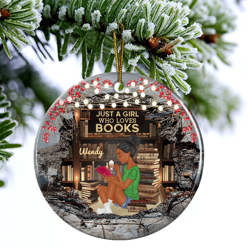 Reading - Just A Girl Who Loves Books Reading - Personalized Circle Ceramic Ornament
