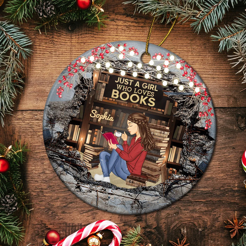 Reading - Just A Girl Who Loves Books Reading - Personalized Circle Ceramic Ornament
