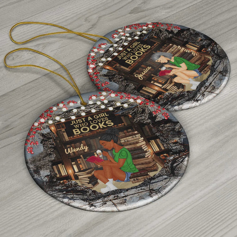 Reading - Just A Girl Who Loves Books Reading - Personalized Circle Ceramic Ornament