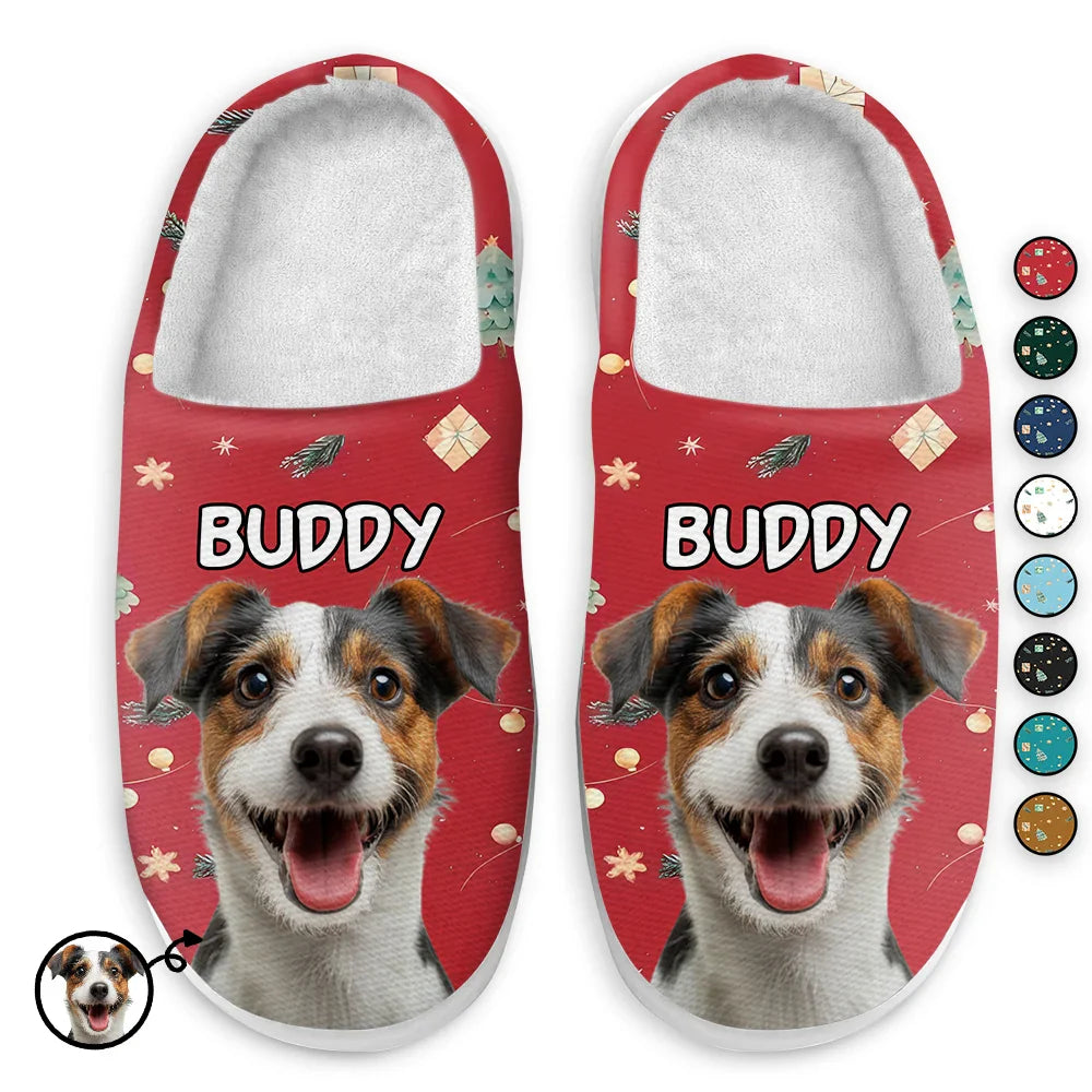 Custom Photo Pet Face Christmas Theme - Personalized Fluffy Slippers
