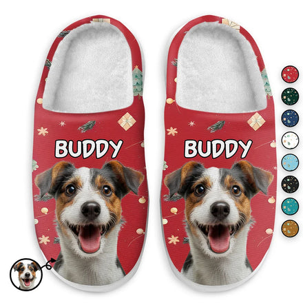 Chaussons moelleux personnalisés avec photo d'animal de compagnie sur le thème de Noël 