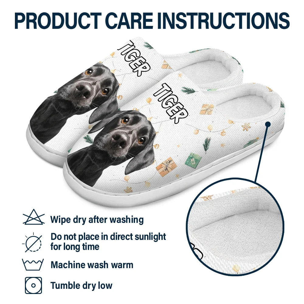 Custom Photo,Pet Lovers,Happy - Custom Photo Pet Face Christmas Theme - Personalized Fluffy Slippers
