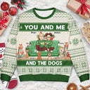 Pet Couple - You And Me And The Dogs Cartoon - Personalized Unisex Ugly Sweater