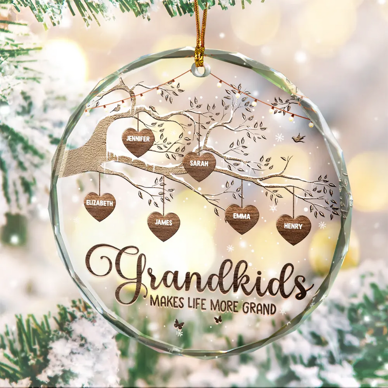 Gift For Grandparents - Grandchildren Make Life More Grand - Personalized Circle Glass Ornament