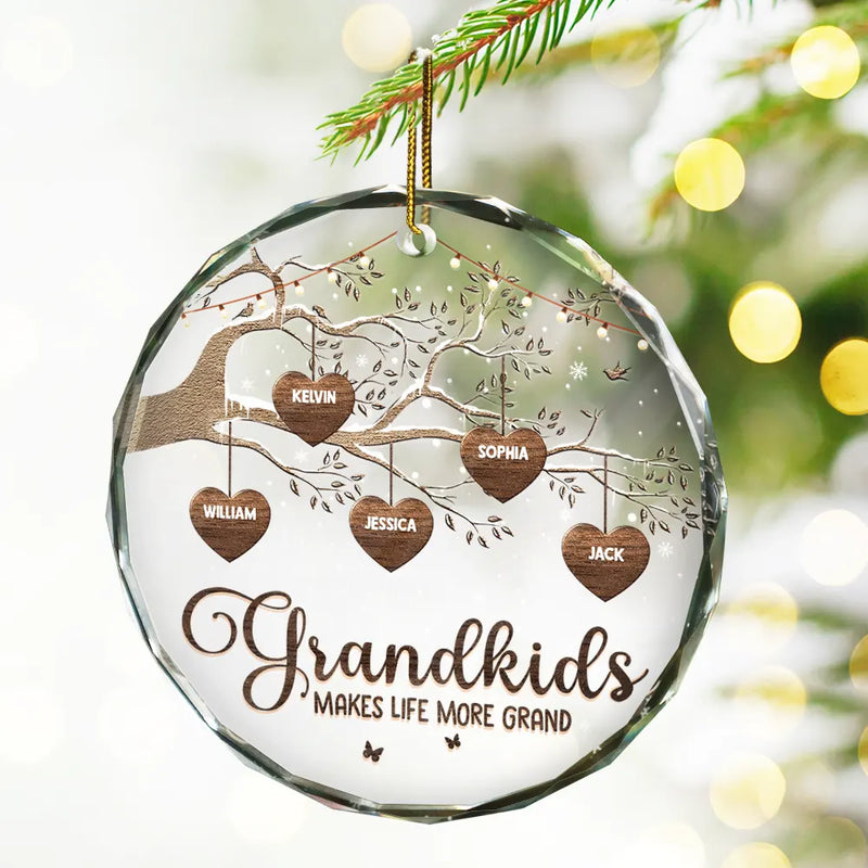 Grandchildren Make Life More Grand - Personalized Circle Glass Ornament