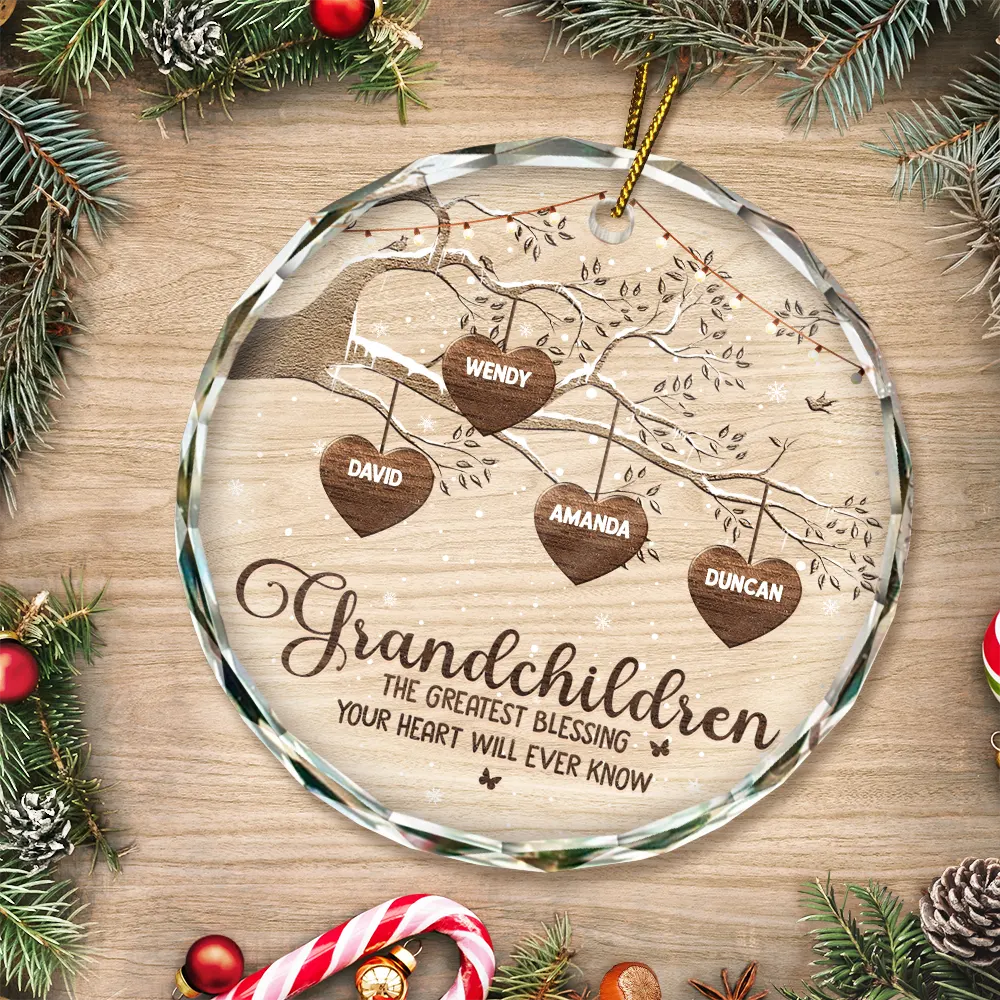 Grandchildren Make Life More Grand - Personalized Circle Glass Ornament