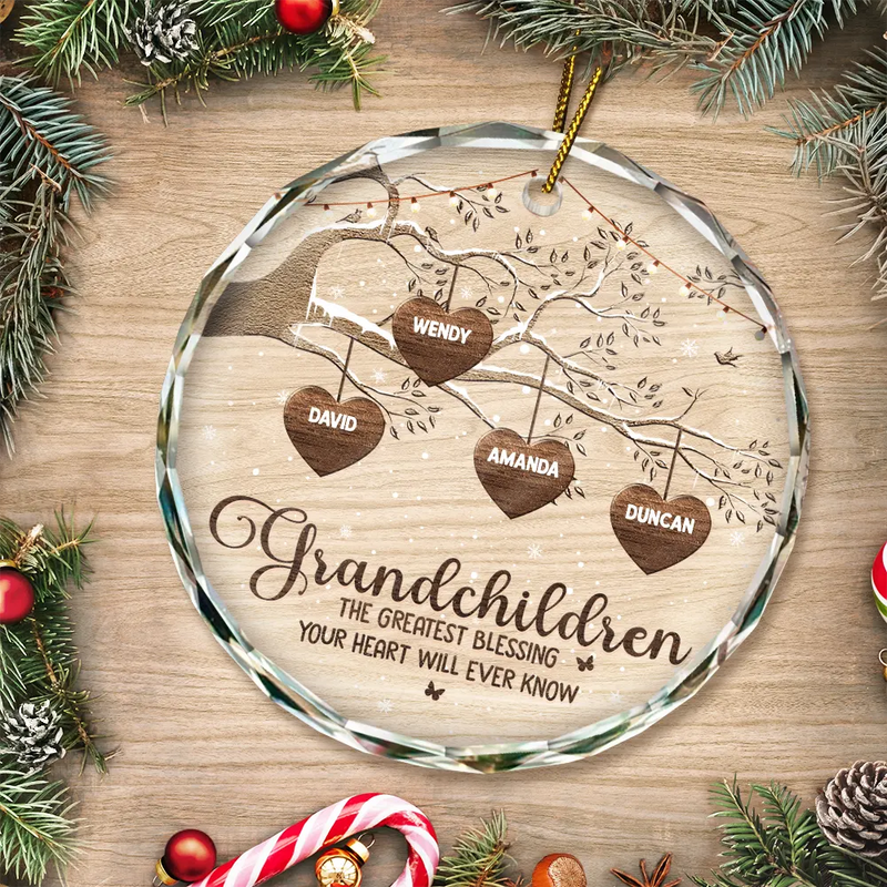 Grandchildren Make Life More Grand - Personalized Circle Glass Ornament
