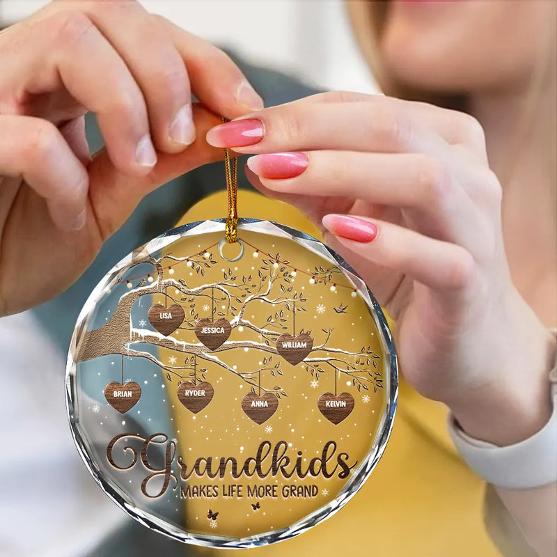 Grandchildren Make Life More Grand - Personalized Circle Glass Ornament
