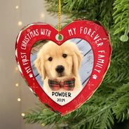 Pet Lovers - Custom Photo First Christmas Pet Lovers - Personalized Heart Shaped Glass Ornament