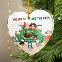 Cat Couple, Cat Lovers - You And Me And The Cats Couple Christmas - Personalized Glass Ornament