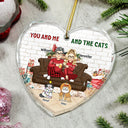Cat Couple, Cat Lovers - You And Me And The Cats Couple Christmas - Personalized Glass Ornament