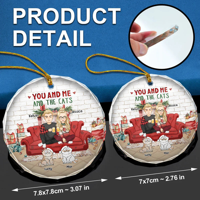 Cat Couple, Cat Lovers - You And Me And The Cats Couple Christmas - Personalized Glass Ornament