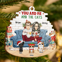 Cat Couple, Cat Lovers - You And Me And The Cats Big Eyes Christmas - Personalized Custom Shaped Wooden Ornament
