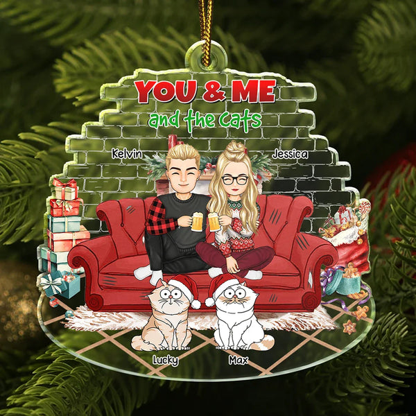 Cat Couple, Cat Lovers - You And Me And The Cats Couple Christmas - Personalized Custom Shaped Acrylic Ornament