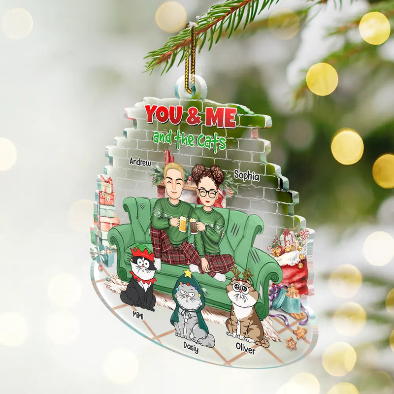Cat Couple, Cat Lovers - You And Me And The Cats Couple Christmas - Personalized Custom Shaped Acrylic Ornament