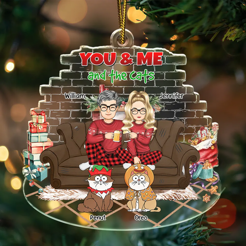 Cat Couple, Cat Lovers - You And Me And The Cats Couple Christmas - Personalized Custom Shaped Acrylic Ornament