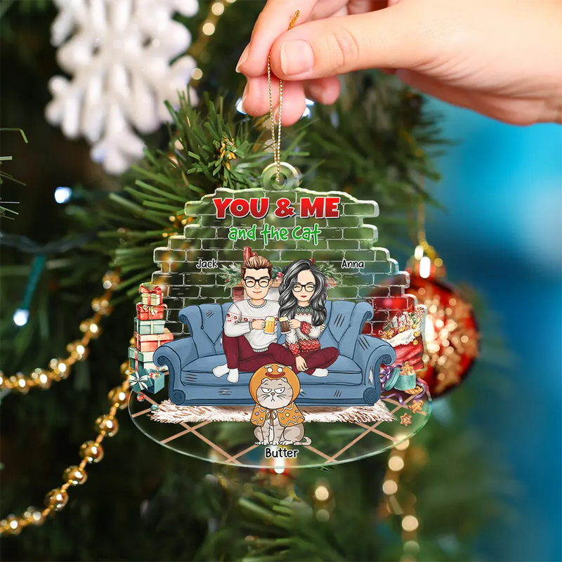 Cat Couple, Cat Lovers - You And Me And The Cats Couple Christmas - Personalized Custom Shaped Acrylic Ornament