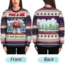 Cat Couple, Cat Lovers - You And Me And The Cats Cartoon Christmas - Personalized Unisex Ugly Sweater