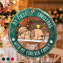 Pet Lovers, Pet Mom, Pet Dad - First Christmas With My Forever Home - Personalized Circle Glass Ornament