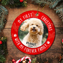Pet Lovers - Custom Photo First Christmas Pet Lovers - Personalized Circle Ceramic Ornament