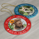 Pet Lovers - Custom Photo First Christmas Pet Lovers - Personalized Circle Ceramic Ornament
