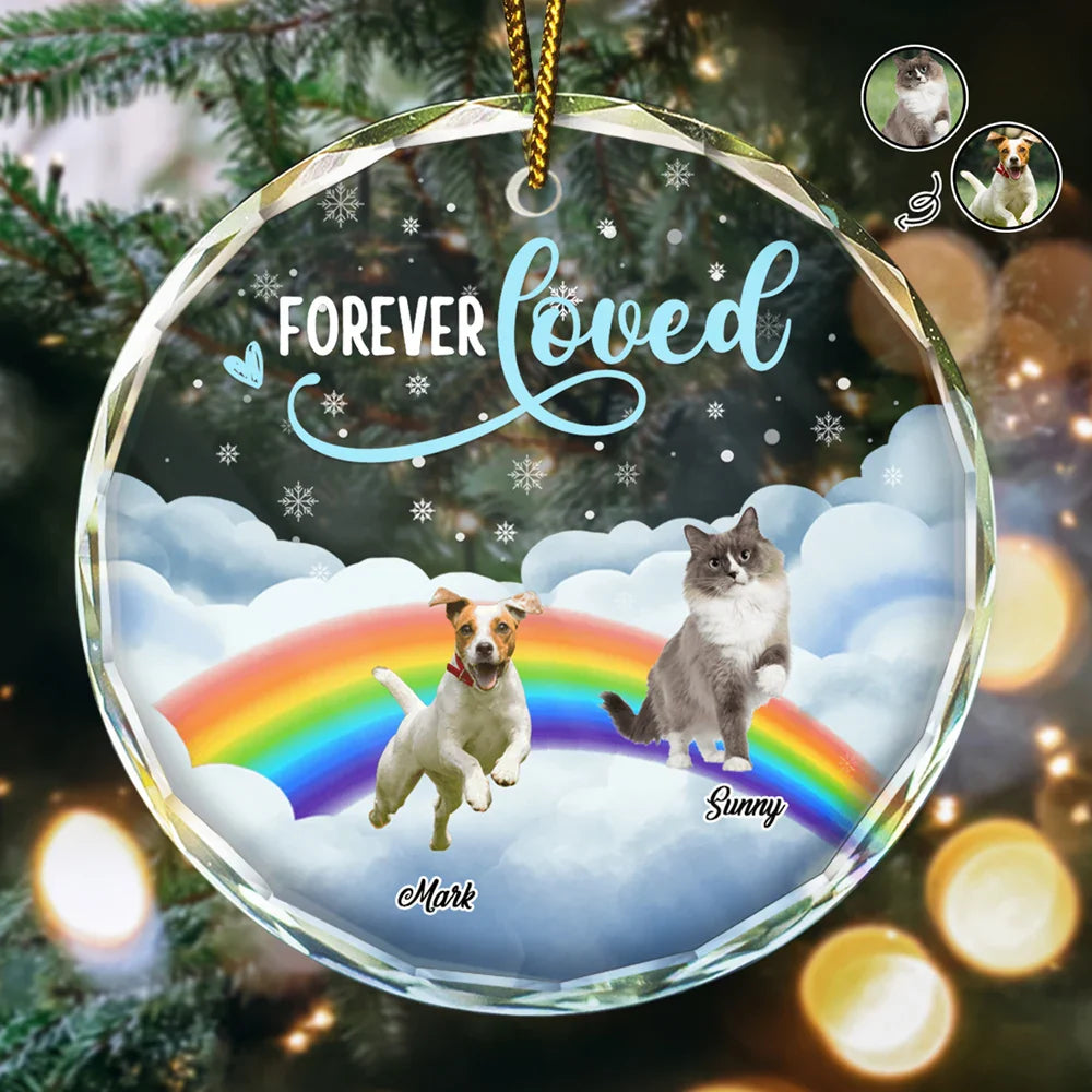 Pet Lovers, Memorial - Custom Photo Forever Loved Ver 2 Pet Memorial - Personalized Circle Glass Ornament