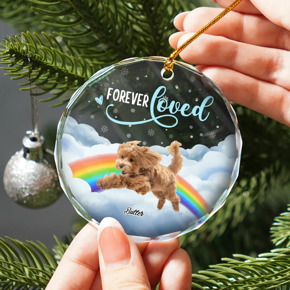 Pet Lovers, Memorial - Custom Photo Forever Loved Ver 2 Pet Memorial - Personalized Circle Glass Ornament