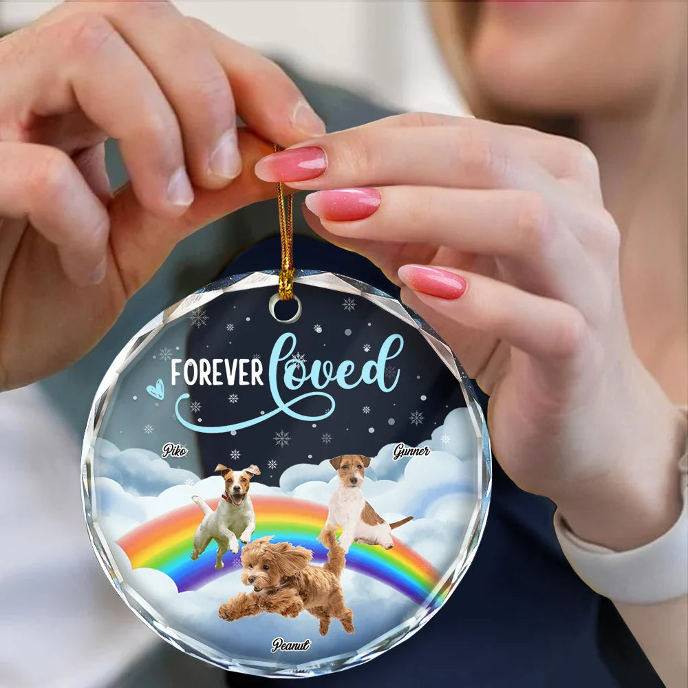 Pet Lovers, Memorial - Custom Photo Forever Loved Ver 2 Pet Memorial - Personalized Circle Glass Ornament