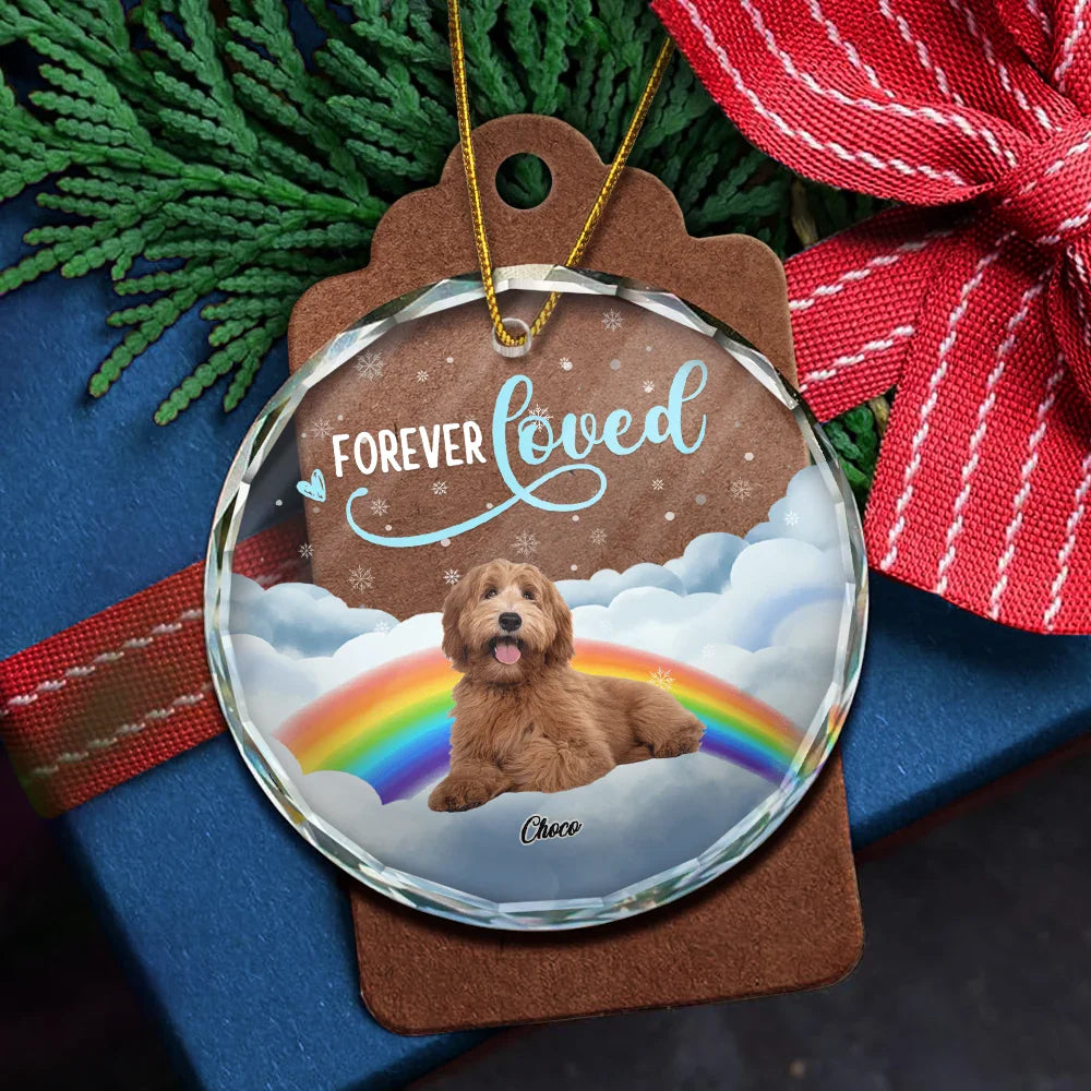 Pet Lovers, Memorial - Custom Photo Forever Loved Ver 2 Pet Memorial - Personalized Circle Glass Ornament