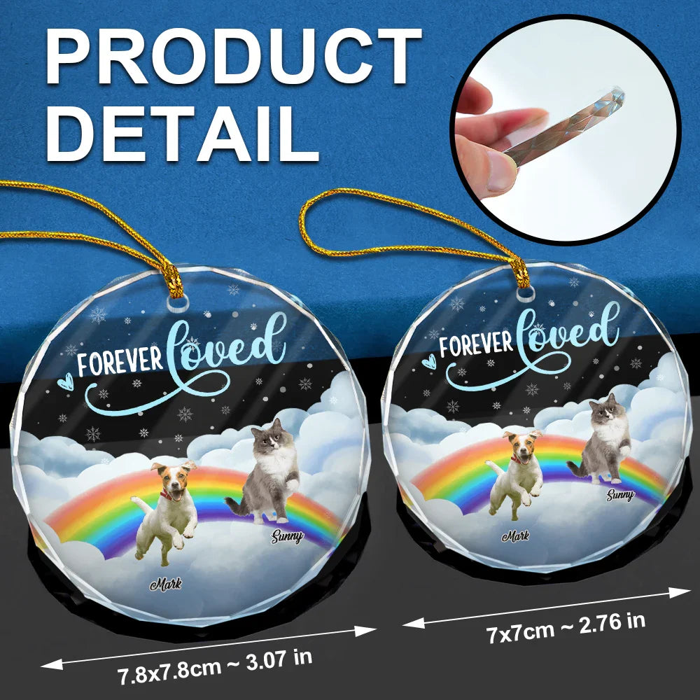 Pet Lovers, Memorial - Custom Photo Forever Loved Ver 2 Pet Memorial - Personalized Circle Glass Ornament