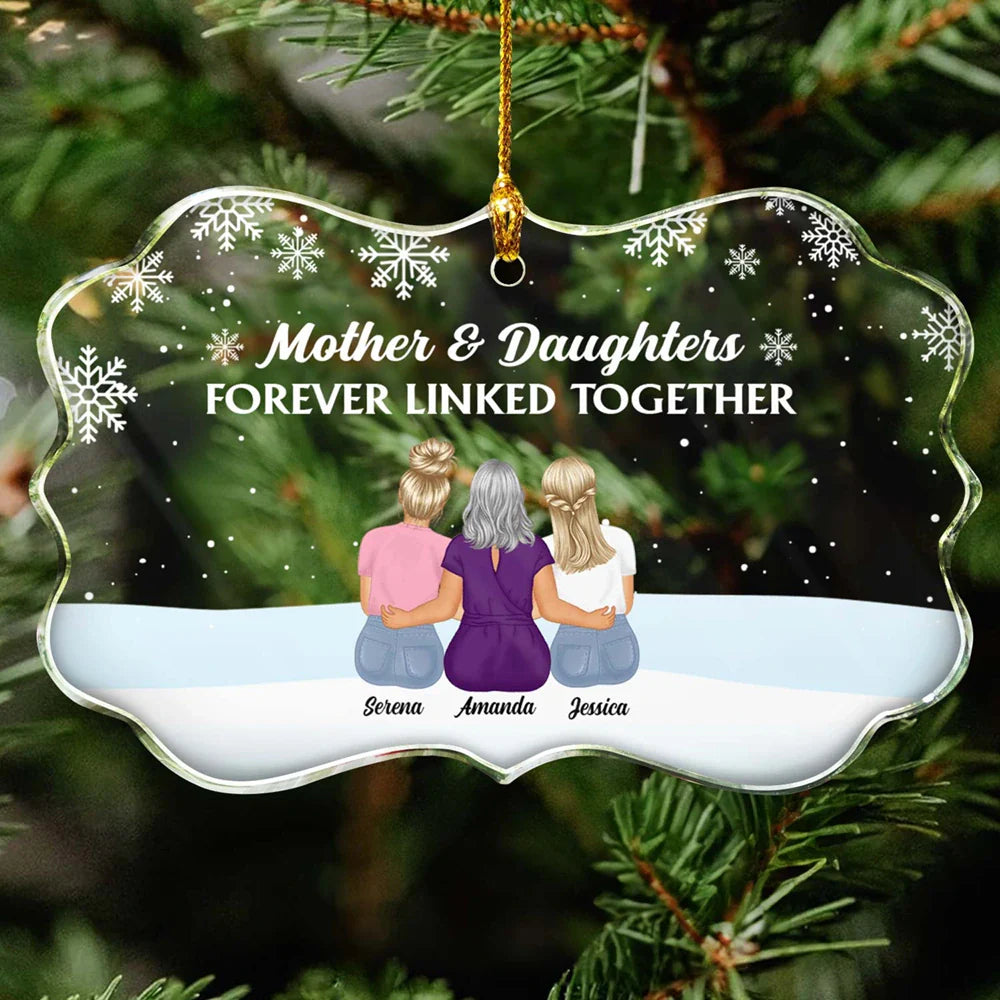 Forever Linked Together Mother Daughters - Personalized Medallion Glass Ornament