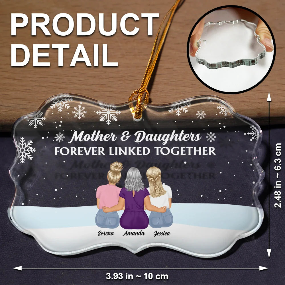 Christmas,Gift For Mother,Gift For Daughter,Happy - Forever Linked Together Mother Daughters - Personalized Medallion Glass Ornament