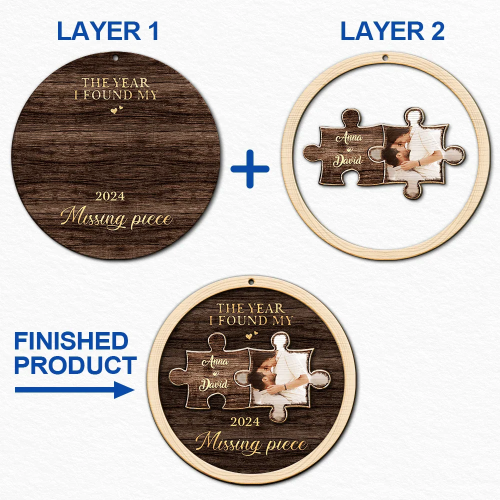 Christmas,Custom Photo,Gift For Couples,Gift For Husband,Gift For Wife,Gift For Boyfriend,Gift For Girlfriend,Happy - Custom Photo The Year I Found My Missing Piece - 2-Layered Wooden Ornament