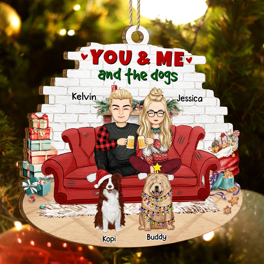 You And Me And The Dog Semi Real - Personalized Custom Shaped Wooden Ornament