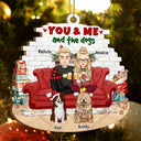 Dog Lovers, Dog Couple - You And Me And The Dog Semi Real - Personalized Custom Shaped Wooden Ornament